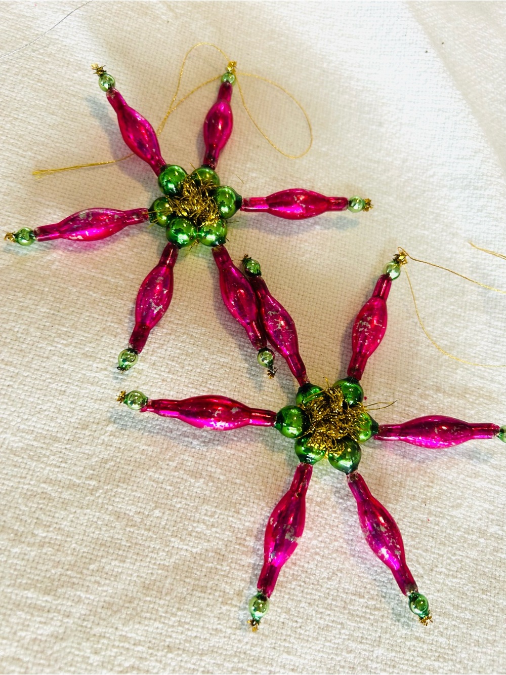 Vintage repurposed mercury, glass bead poinsettia holiday Christmas ornaments